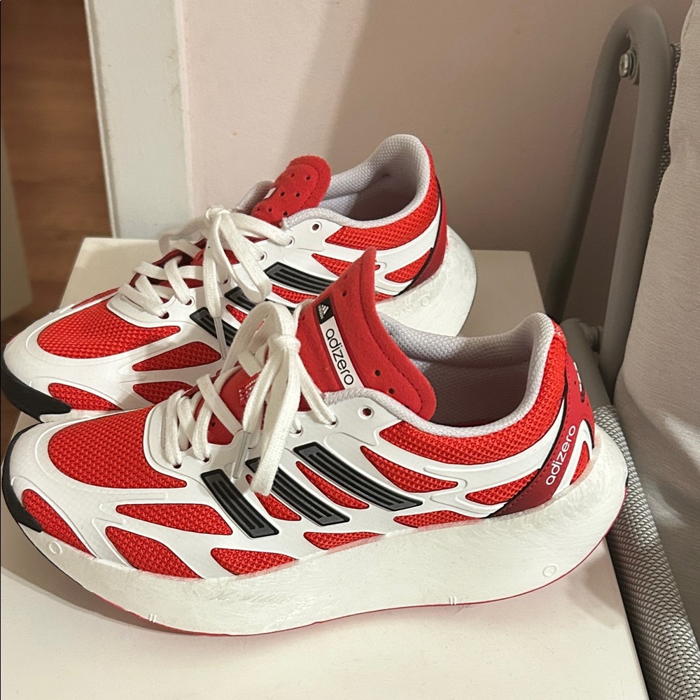Adidas Kids Red and White Adizero Sneakers - Picture 2 of 7